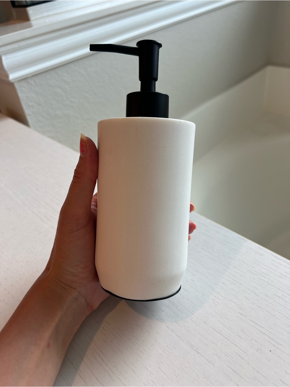 White Ceramic Soap Dispenser with Black Pump